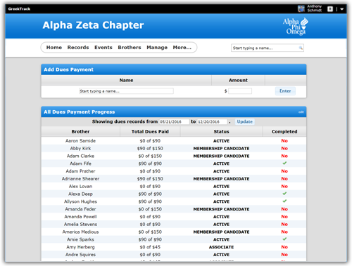 Dues Progress Report